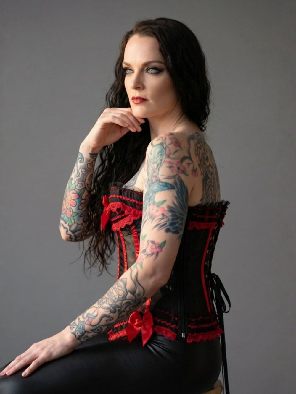 Lace Corset Bustier ✦ Lace-Up Back Side Zipper Bows ✦ Red Black Size M